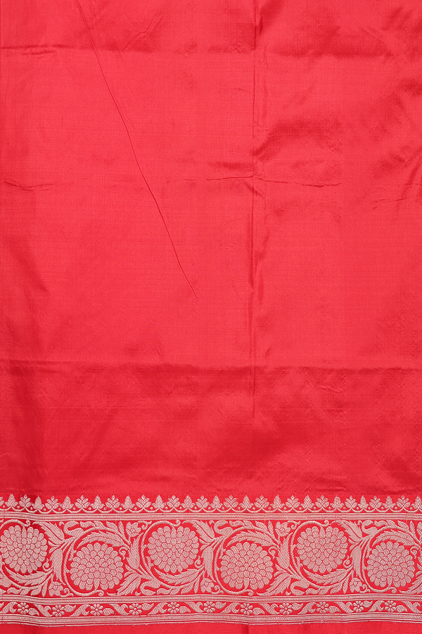 Banarasi Silk Saree In Saffron Yellow With Floral Buttas