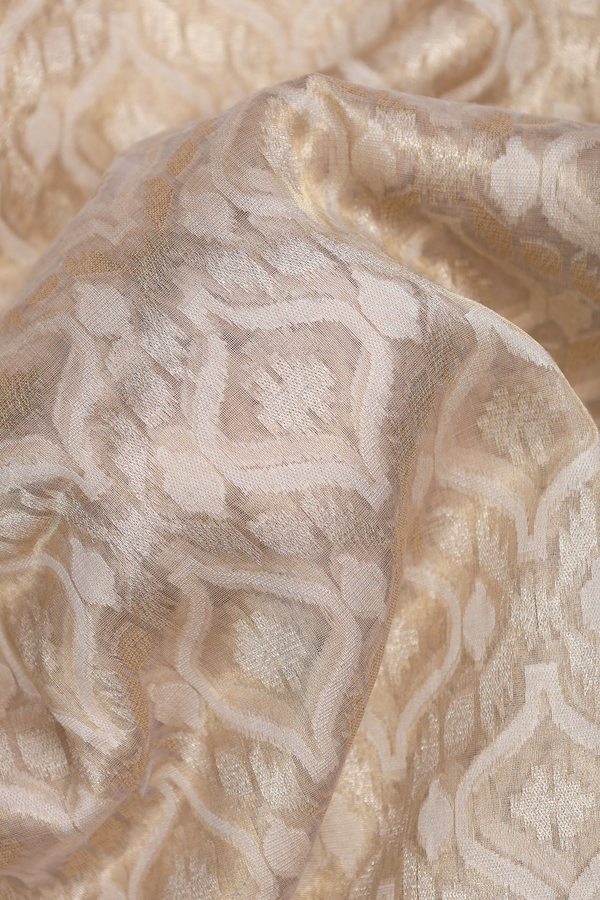 Kora Banarasi Silk Saree In Tan With Ogee Design