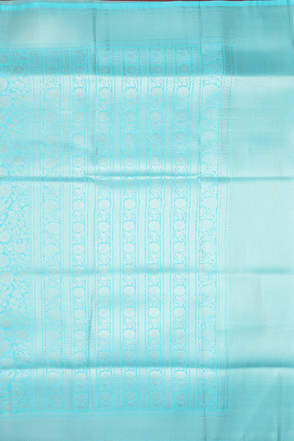 Banarasi Silk Saree In Turquoise Blue With Floral Design