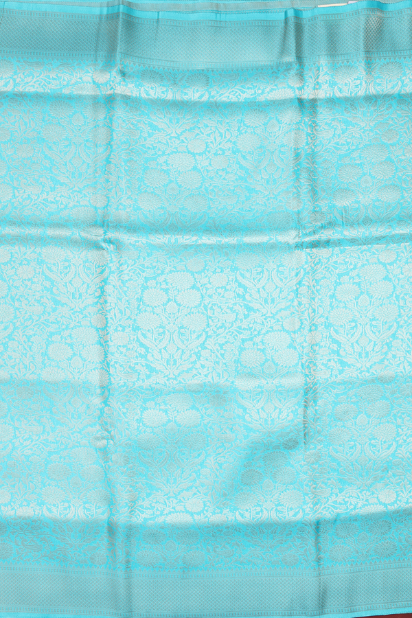 Banarasi Silk Saree In Turquoise Blue With Floral Design