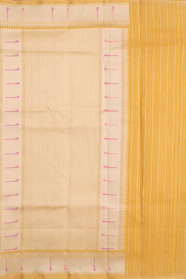 Kora Banarasi Silk Saree In Yellow With Allover Design