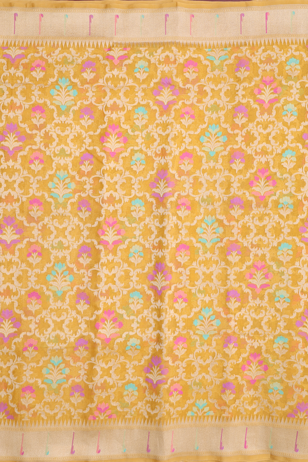Kora Banarasi Silk Saree In Yellow With Allover Design