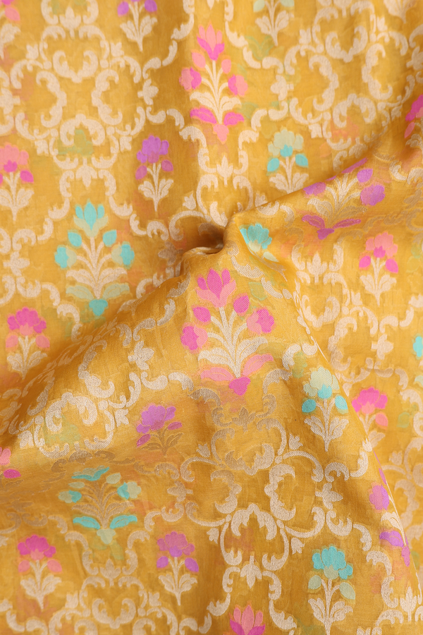 Kora Banarasi Silk Saree In Yellow With Allover Design