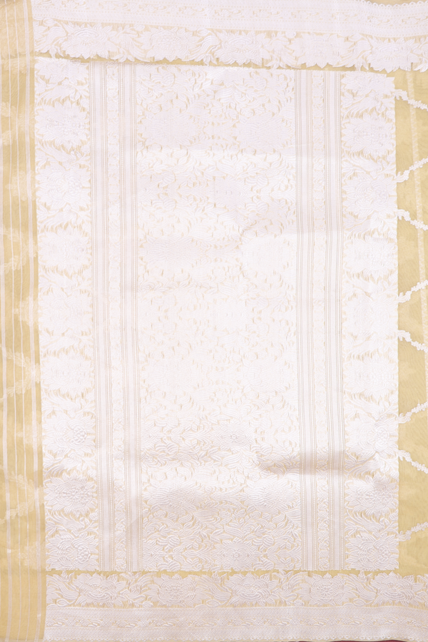 Kora Banarasi Silk Saree In Yellow With Diamond Design