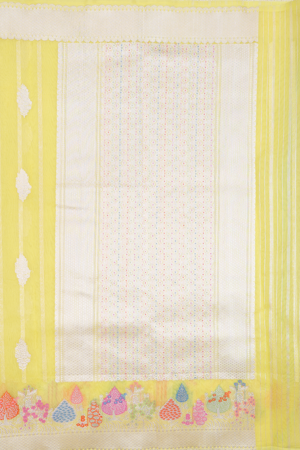 Kora Banarasi Silk Saree In Yellow With Zari Motifs