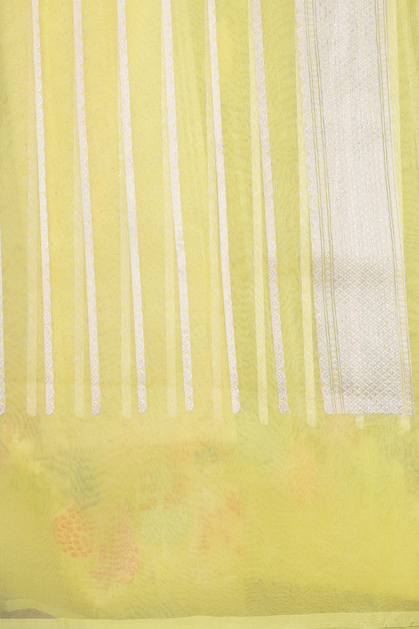 Kora Banarasi Silk Saree In Yellow With Zari Motifs
