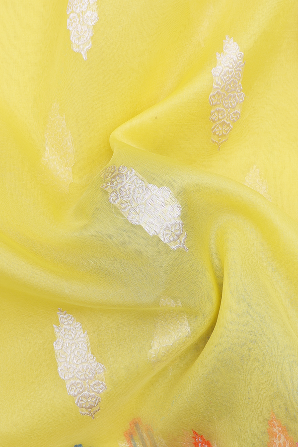 Kora Banarasi Silk Saree In Yellow With Zari Motifs