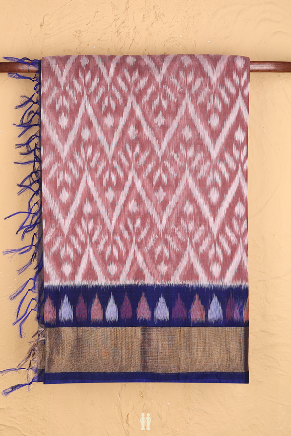 Kora Silk Cotton Saree In Cocoa Brown With Chevron Design