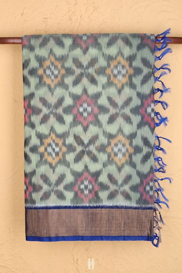 Kora Silk Cotton Sraee In Green With Printed Design