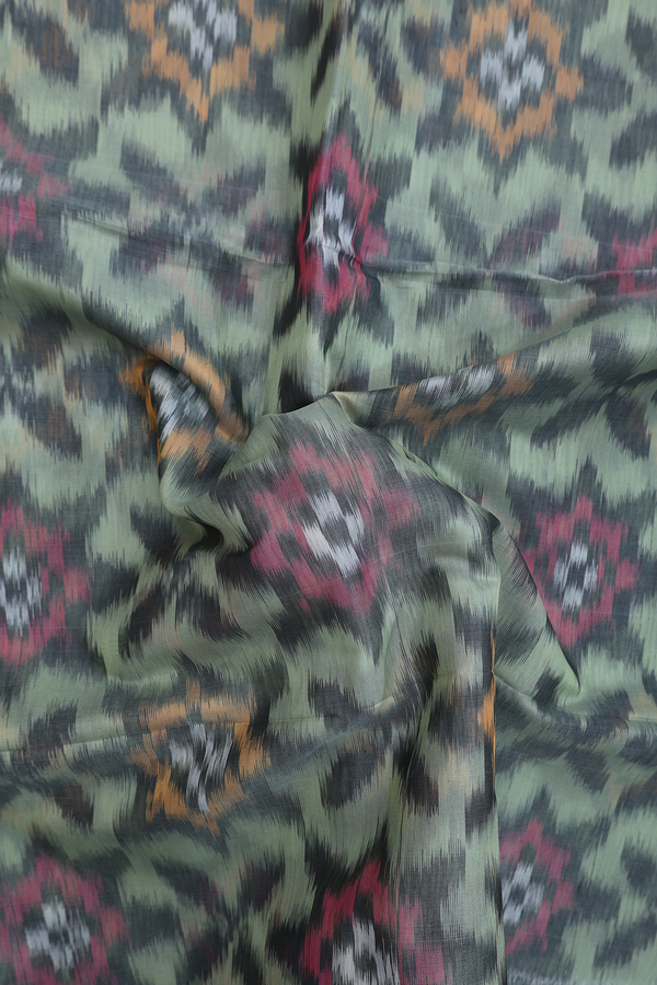 Kora Silk Cotton Sraee In Green With Printed Design