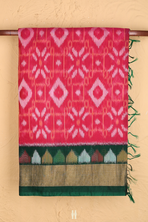 Kora Silk Cotton Saree In Rani Pink With Allover Design
