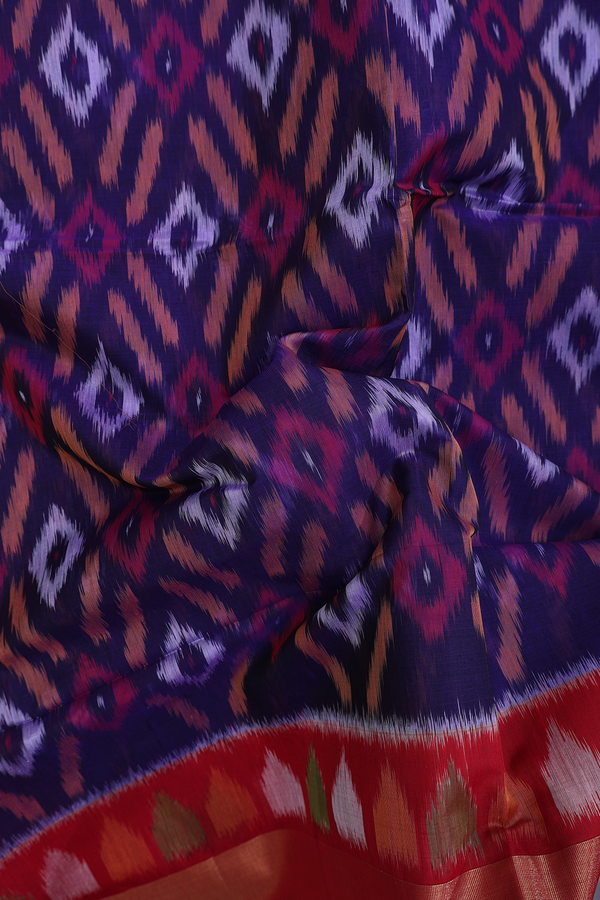 Kora Silk Cotton Saree In Royal Blue With Printed Design
