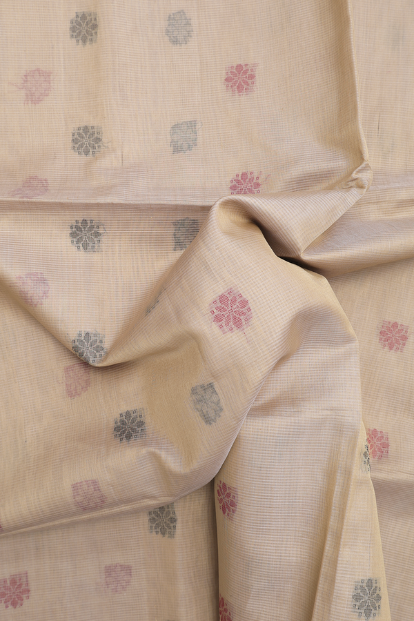 Kora Silk Cotton Saree In Beige With Floral Buttas