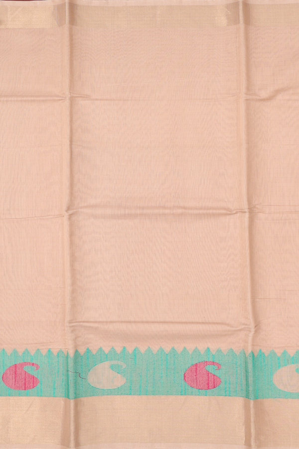 Kora Silk Cotton Saree In Biscuit Color With Paisley Border