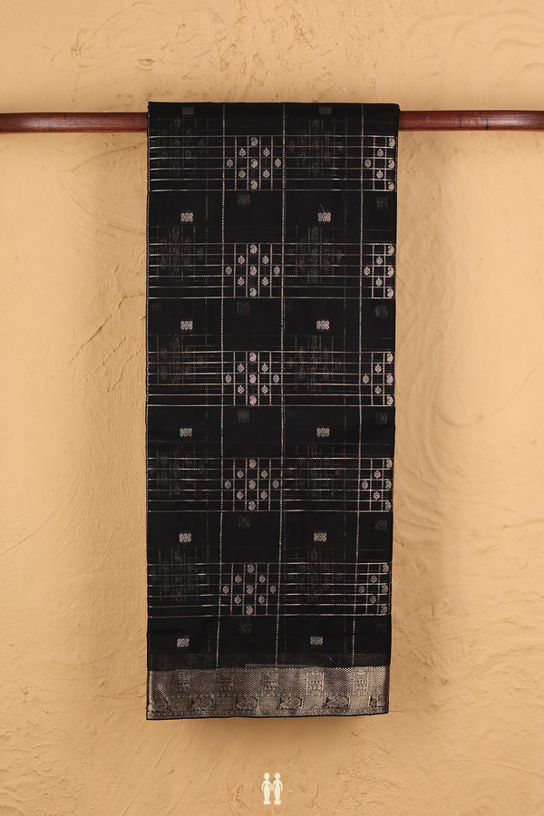 Kora Silk Cotton Saree In Black With Checks Design