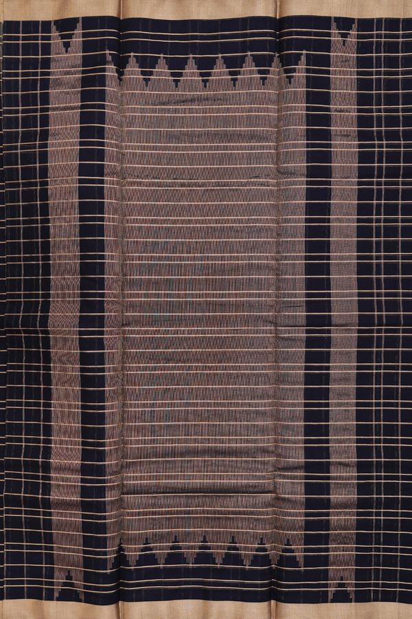 Kora Silk Cotton Saree In Black With Checks Design