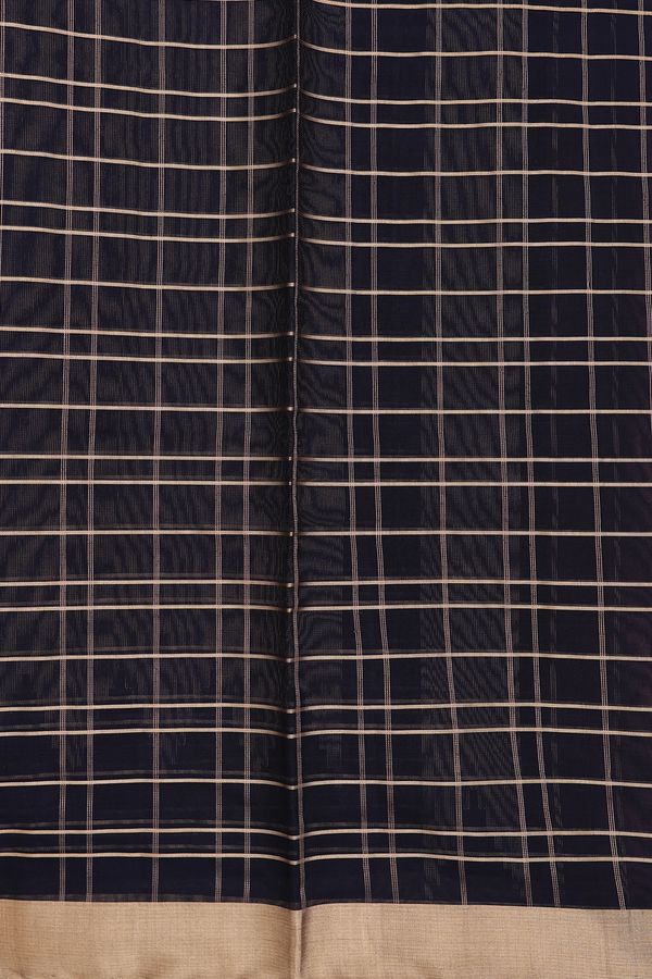 Kora Silk Cotton Saree In Black With Checks Design
