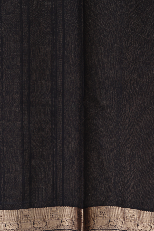 Kora Silk Cotton Saree In Black With Checks Design