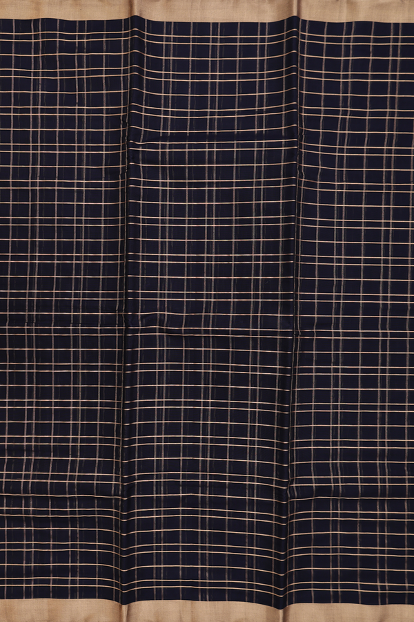 Kora Silk Cotton Saree In Black With Checks Design