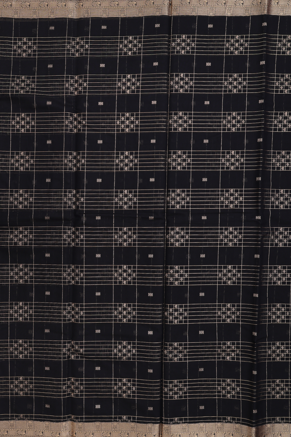 Kora Silk Cotton Saree In Black With Checks Design