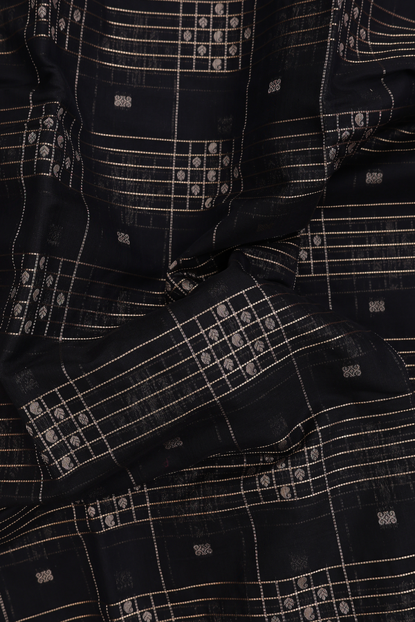 Kora Silk Cotton Saree In Black With Checks Design