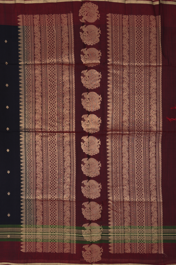 Kora Silk Cotton Saree In Black With Diamond Zari Buttis