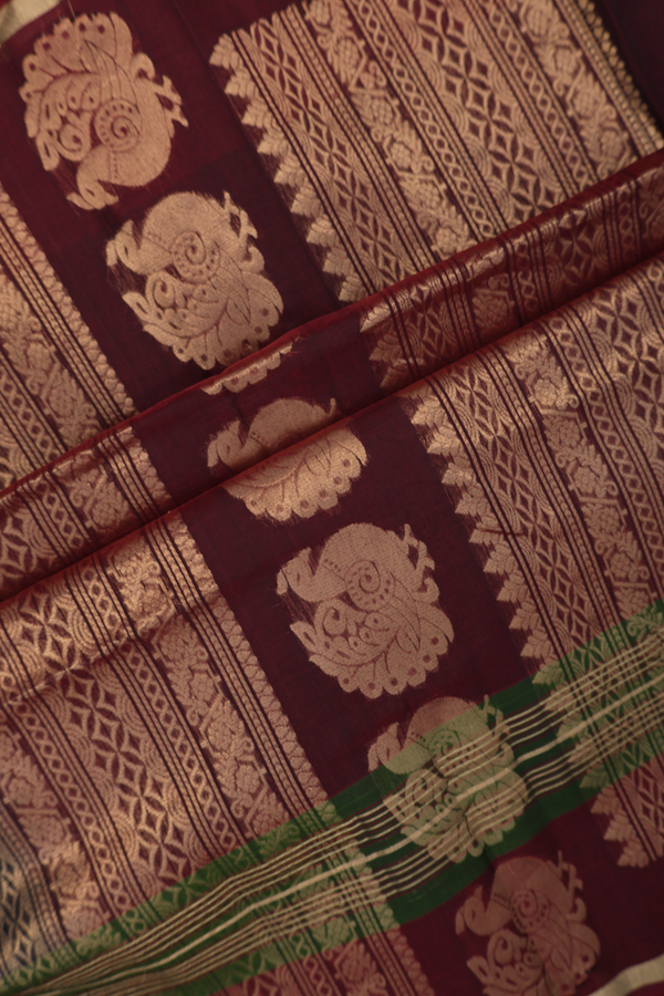 Kora Silk Cotton Saree In Black With Diamond Zari Buttis