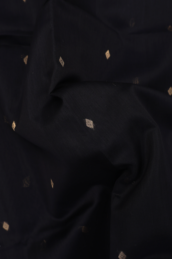 Kora Silk Cotton Saree In Black With Diamond Zari Buttis