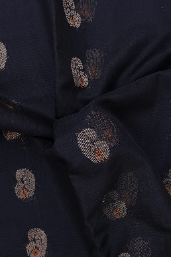 Kora Silk Cotton Saree In Black With Paisley Buttas