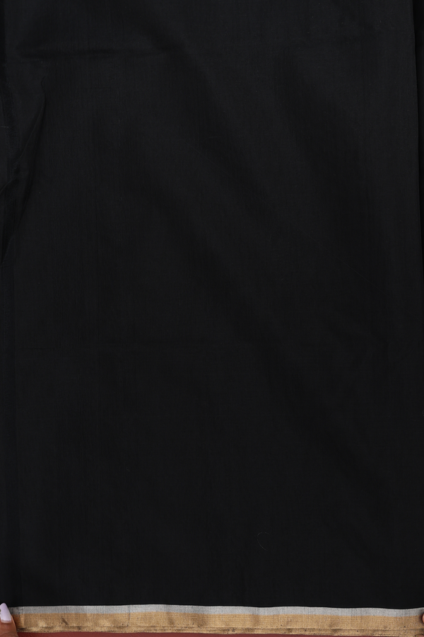 Kora Silk Cotton Saree In Black With Peacock Motifs