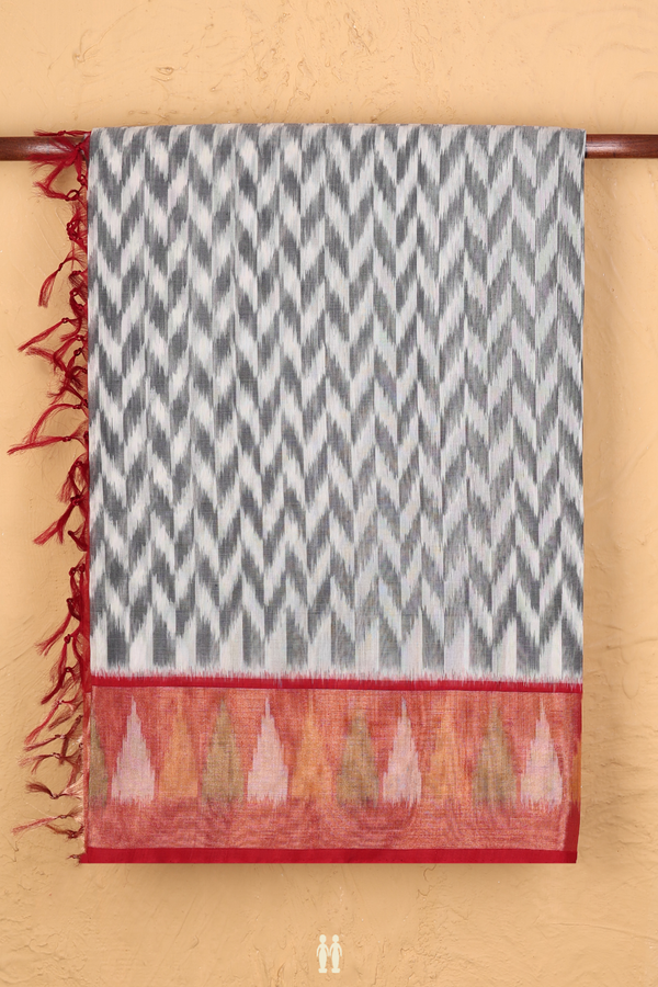 Kora Silk Cotton Saree In Black With Ikat Design