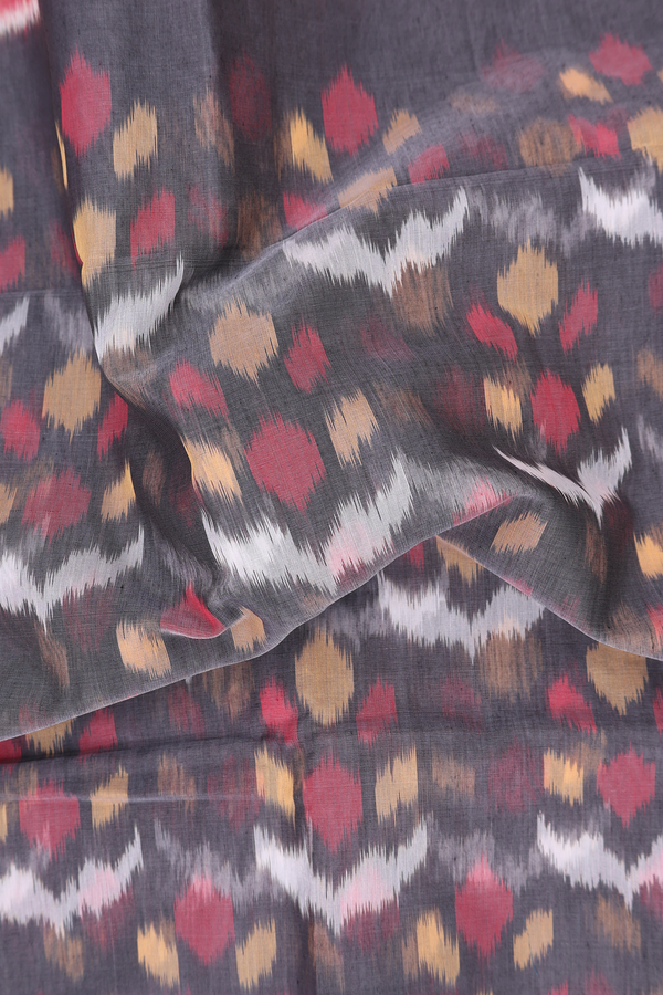 Kora Silk Cotton Saree In Black With Ikat Design