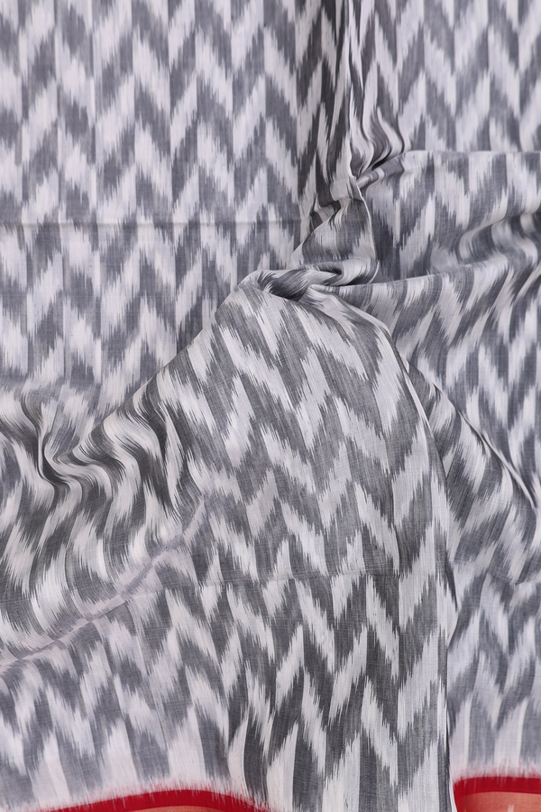 Kora Silk Cotton Saree In Black With Ikat Design