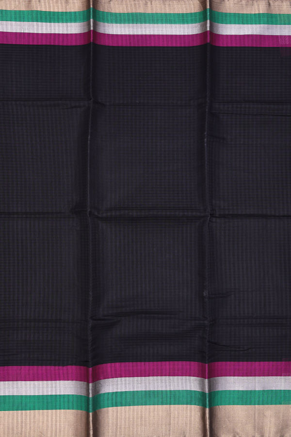 Kora Silk Cotton Saree In Black With Self Checks Design