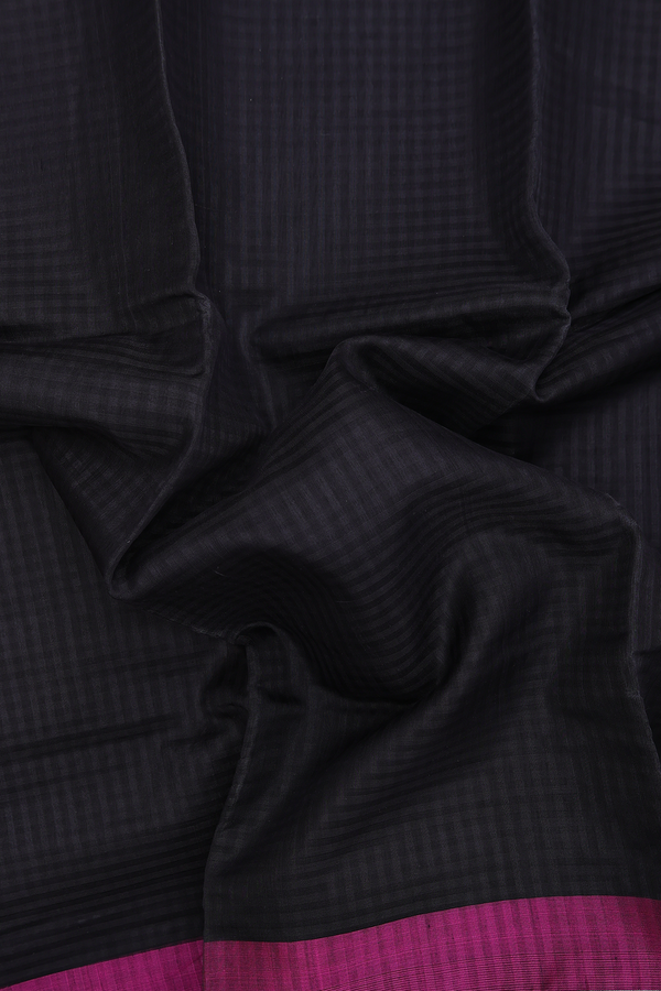 Kora Silk Cotton Saree In Black With Self Checks Design