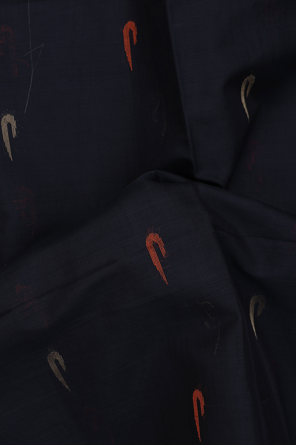 Kora Silk Cotton Saree In Black With Threadwork Buttas