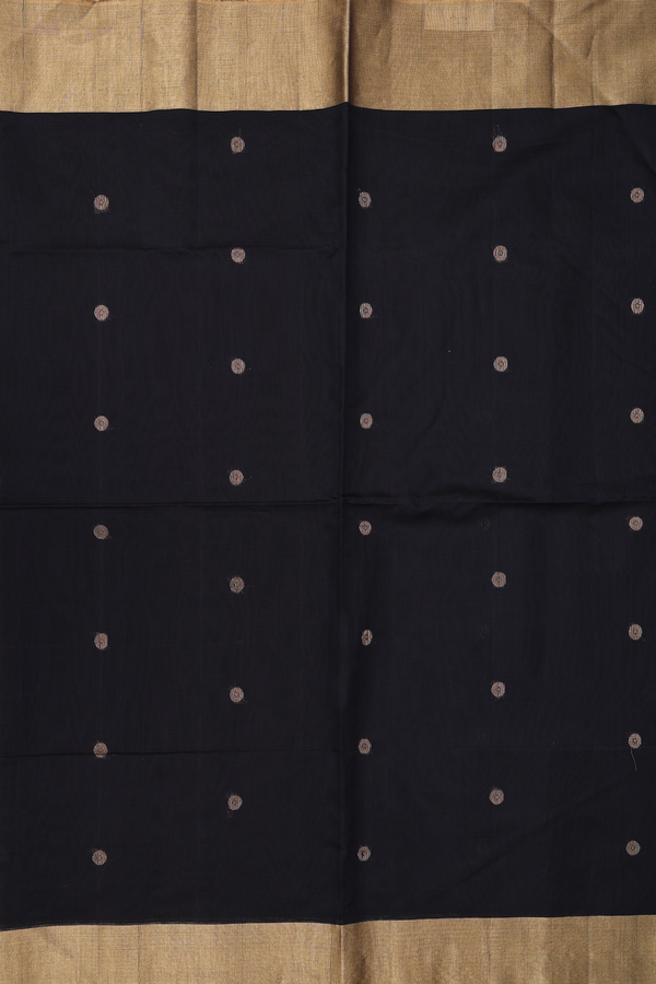 Kora Silk Cotton Saree In Black With Zari Buttas