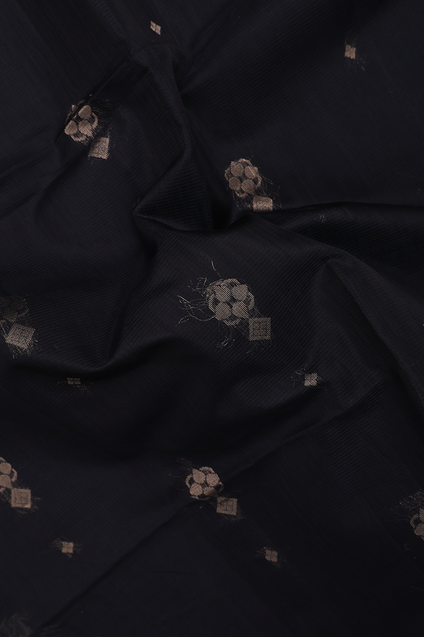 Kora Silk Cotton Saree In Black With Zari Buttas