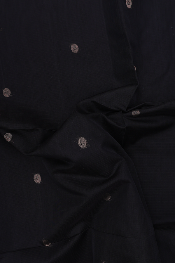 Kora Silk Cotton Saree In Black With Zari Buttas