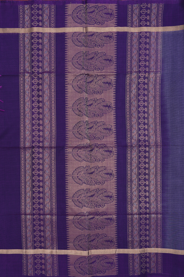 Kora Silk Cotton Saree In Purplish Blue With Floral Motifs