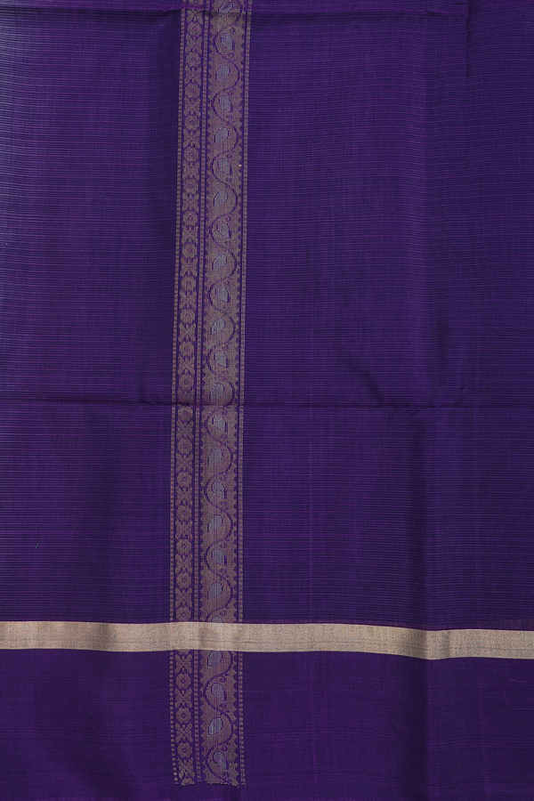 Kora Silk Cotton Saree In Purplish Blue With Floral Motifs