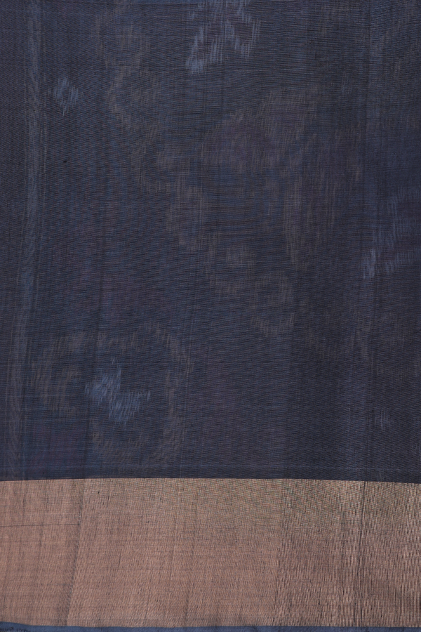 Kora Silk Cotton Saree In Blue With Ikat Design