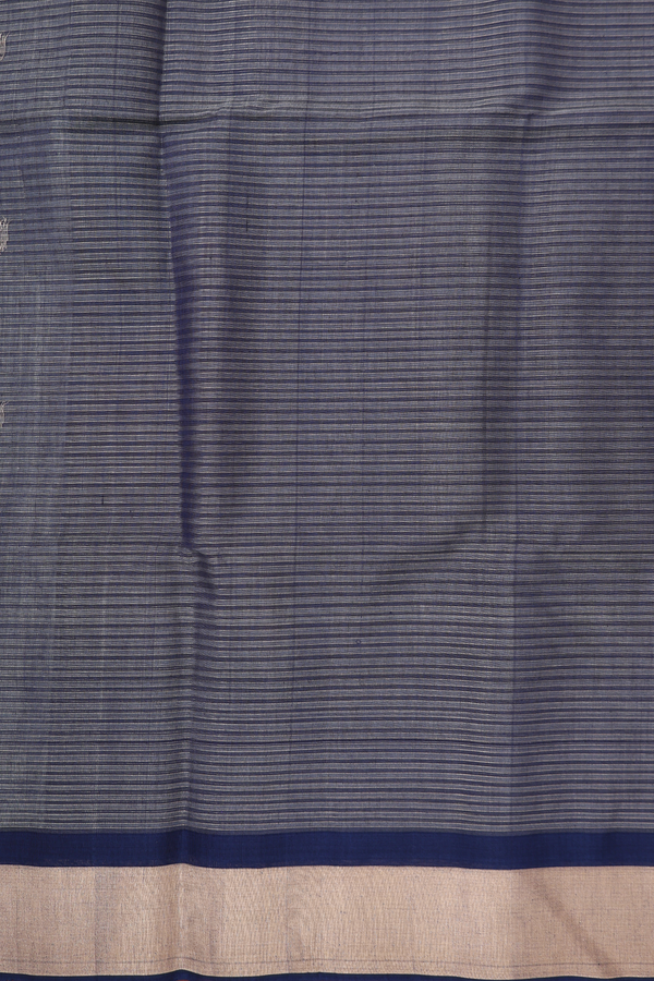 Kora Silk Cotton Saree In Blue With Stripes Design