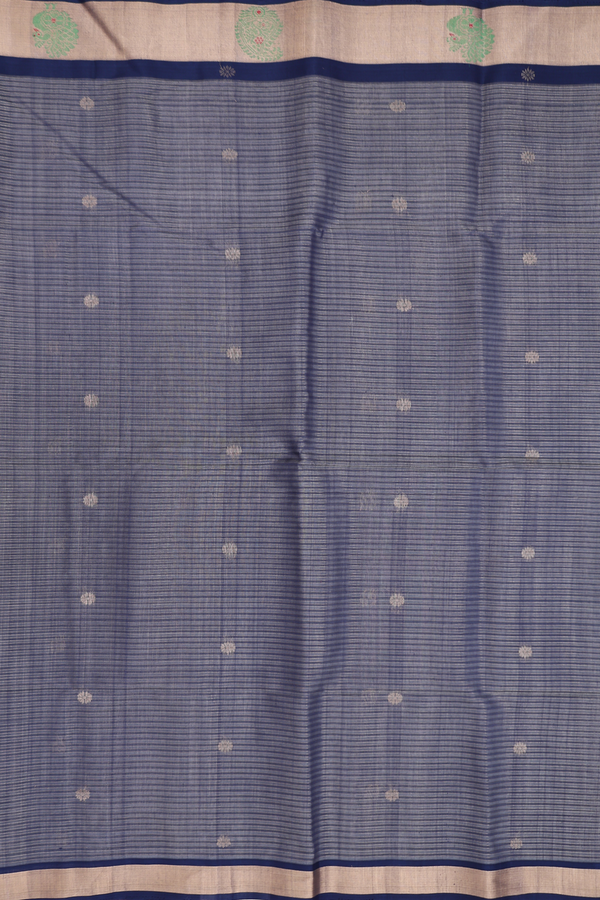 Kora Silk Cotton Saree In Blue With Stripes Design