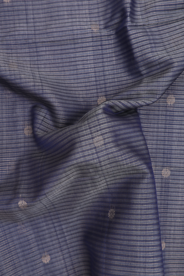 Kora Silk Cotton Saree In Blue With Stripes Design