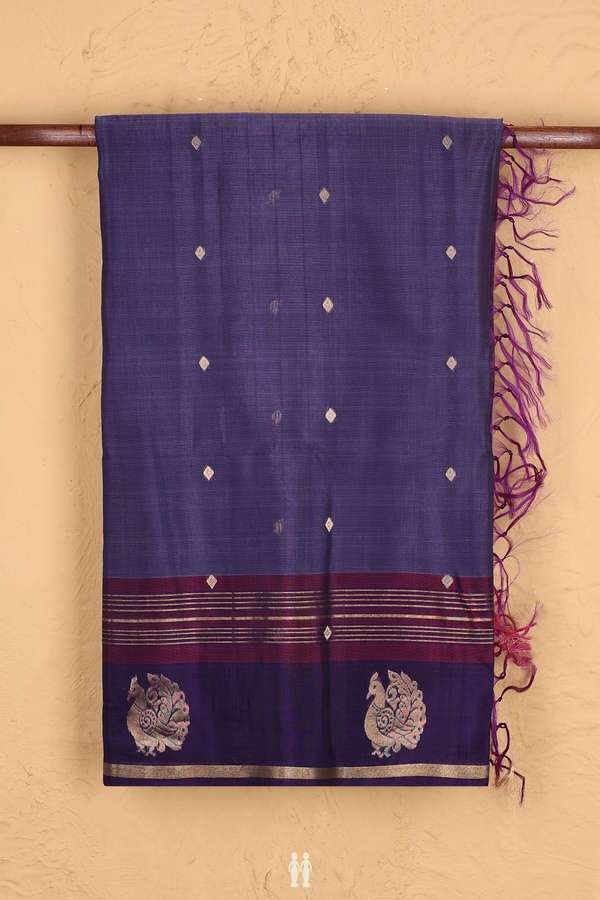 Kora Silk Cotton Saree In Bluish Purple With Diamond Buttas