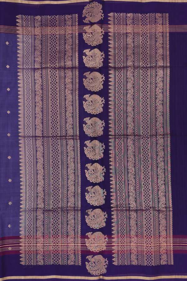 Kora Silk Cotton Saree In Bluish Purple With Diamond Buttas
