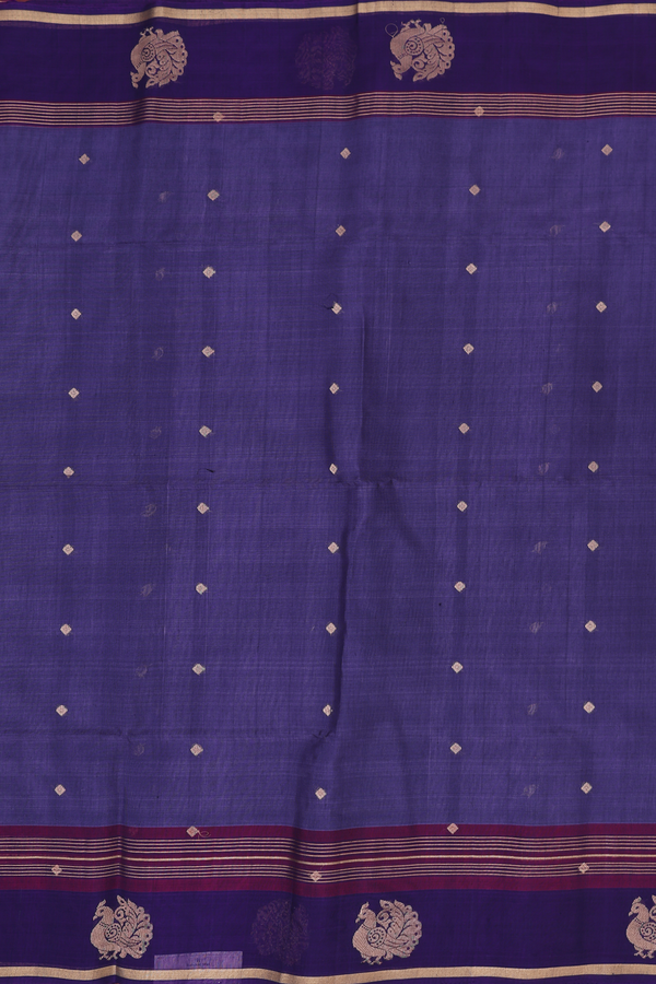 Kora Silk Cotton Saree In Bluish Purple With Diamond Buttas