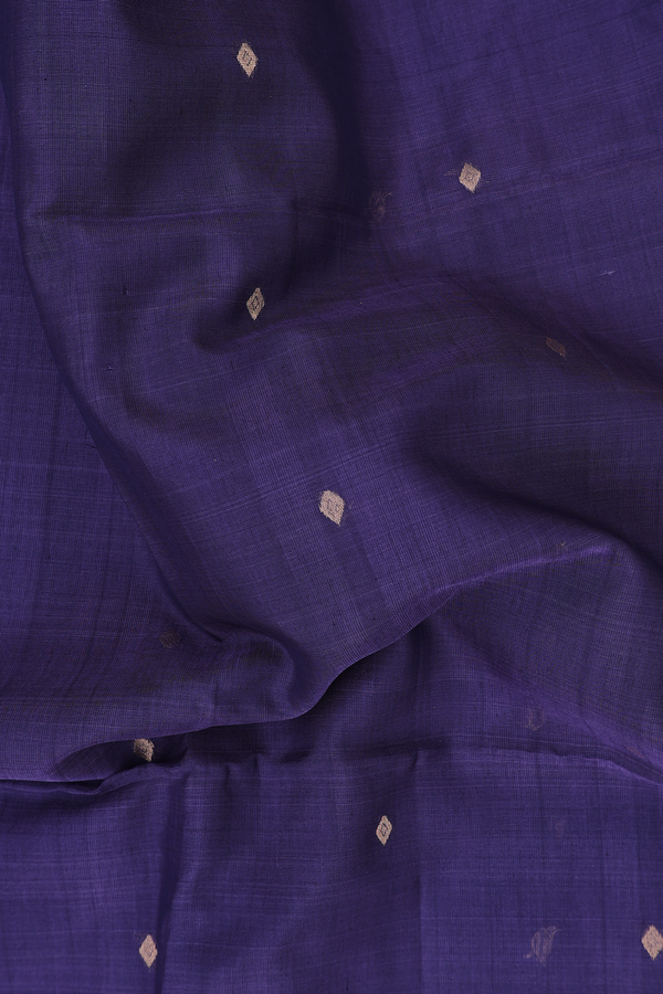 Kora Silk Cotton Saree In Bluish Purple With Diamond Buttas