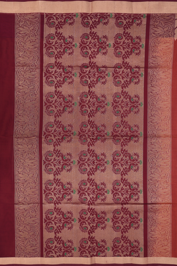 Kora Silk Cotton Saree In Brick Red In Floral Buttas